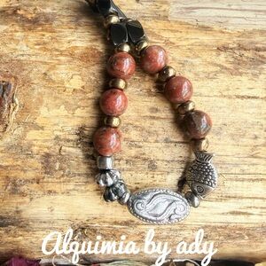 Alquimia Earthy Red jasper and Silver Charm Necklace